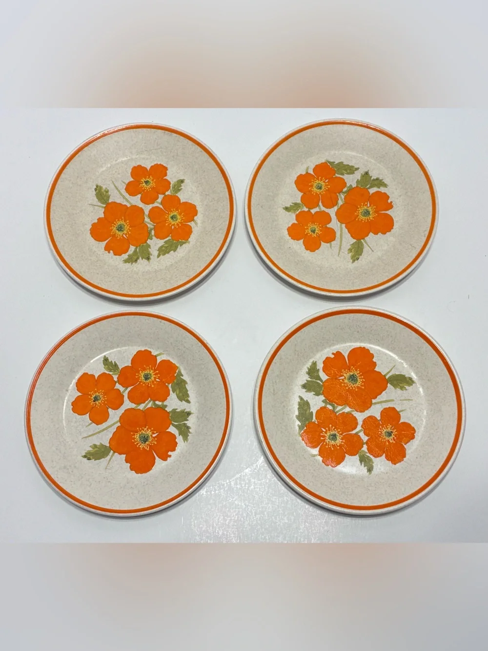 Vintage MCM LENOX Temper-ware Fire Flower 6 1/4” Plate Set EUC